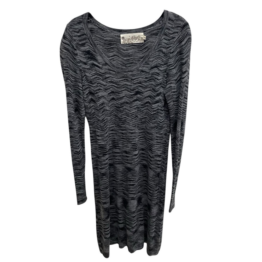 Aventura women’s Gray Patterned sweater Dress long sleeve organic Cotton Med